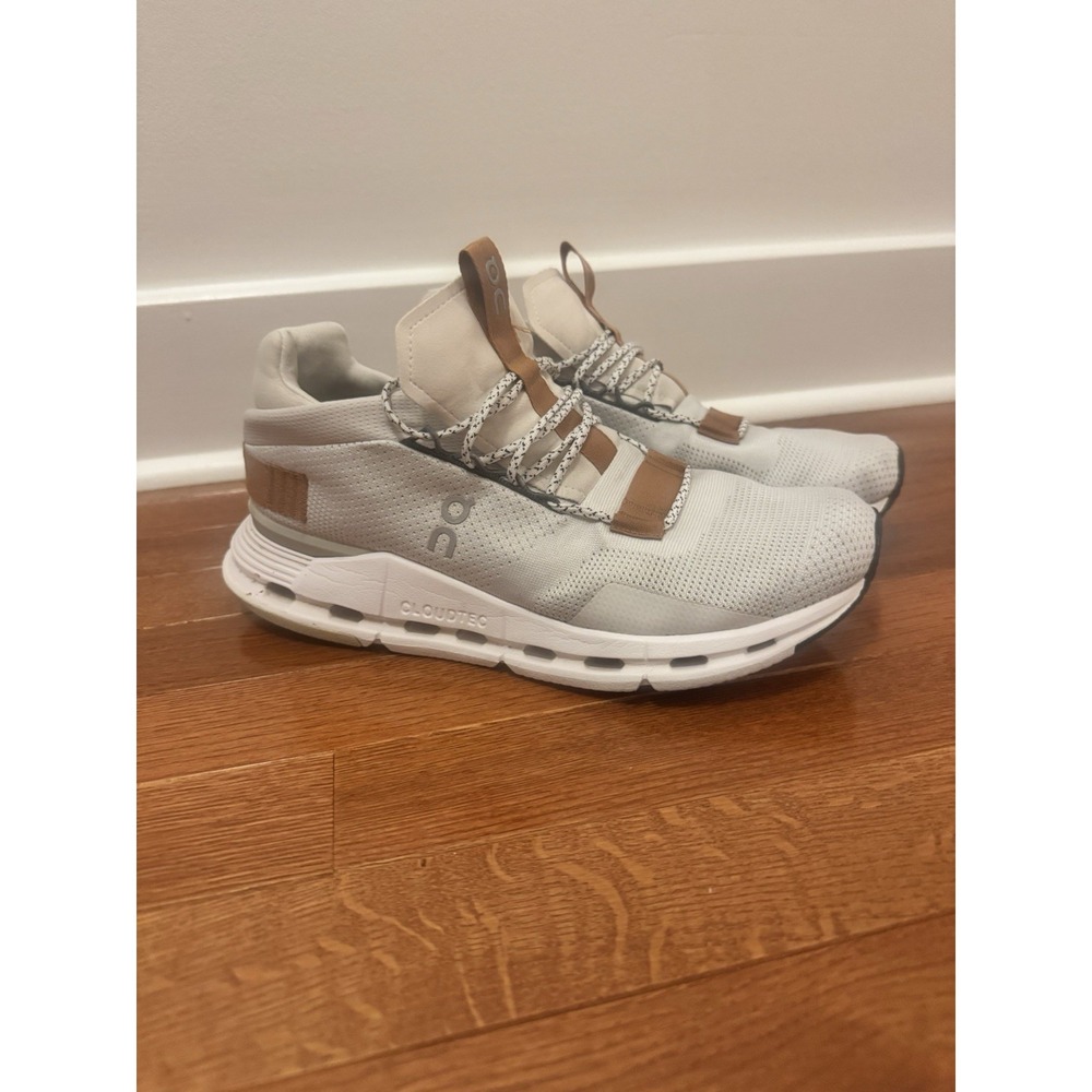 On Cloudnova Men's 8.5 White Pearl Pecan Tan CloudTec Running Sneakers Shoes